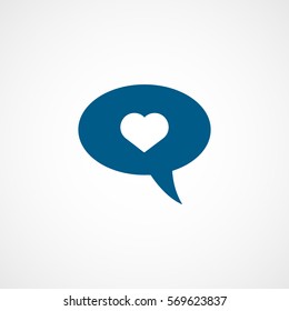 Valentines Day Bubble With Heart Blue Flat Icon On White Background