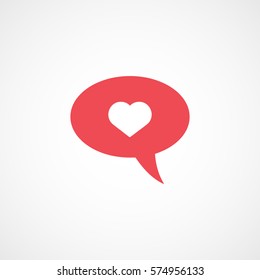 Valentines Day Bubble With Heart Red Flat Icon On White Background