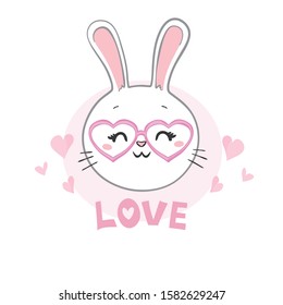 Valentines Day bunny rabbit with pink heart isolated on white background