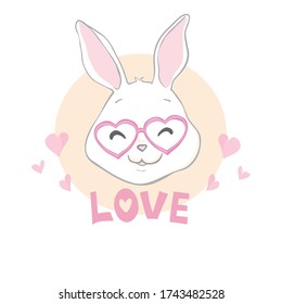 Valentines Day bunny rabbit with pink heart isolated on white background