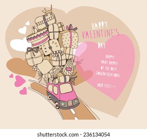Valentines day bus with gifts