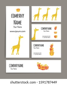 Valentine's Day business card with a giraffe. Cartoon style. Vector illustration