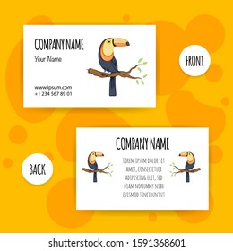 Valentine's Day business card with a toucan. Cartoon style. Vector illustration
