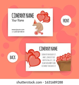 Valentine's Day business cards with cute teddy bear. Cartoon style. Vector illustration