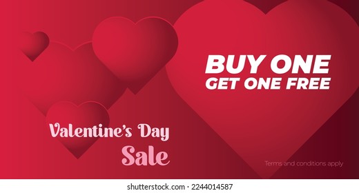 Valentine's day buy one get one. Hearts and season of love. Sale event vector illustration