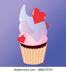Valentine's day cake. Cupcake decorated with red hearts.