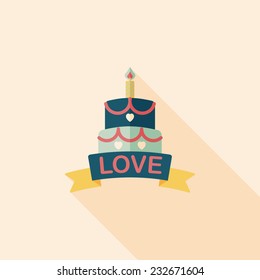 Valentine's Day cake flat icon with long shadow, eps10