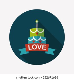 Valentine's Day cake flat icon with long shadow, eps10