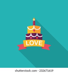 Valentine's Day cake flat icon with long shadow, eps10