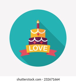 Valentine's Day cake flat icon with long shadow,eps10