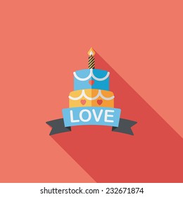 Valentine's Day cake flat icon with long shadow,eps10