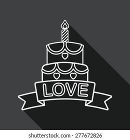 Valentine's Day cake flat icon with long shadow, line icon