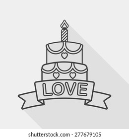 Valentine's Day cake flat icon with long shadow, line icon