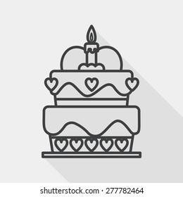 Valentine's Day cake flat icon with long shadow, line icon
