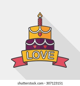 Valentine's Day cake flat icon with long shadow,eps10