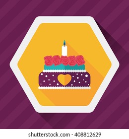 Valentine's Day cake flat icon with long shadow,eps10