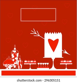 Valentine's Day cake  with heart and arrow. Sweet table.Vector illustration