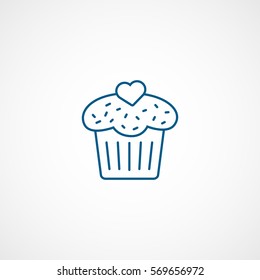 Valentines Day Cake With Heart Blue Line Icon On White Background
