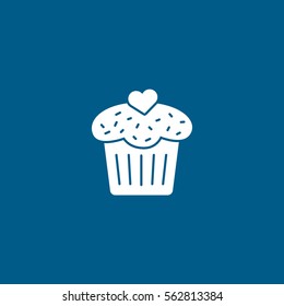 Valentines Day Cake With Heart Flat Icon On Blue Background