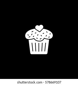 Valentines Day Cake With Heart Flat Icon On Black Background