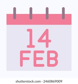 Valentines Day Calendar, 14 February, Valentine s Day, Love Concept. Beautiful Valentines Card, Banner, Flat Isolated Vector Icon.