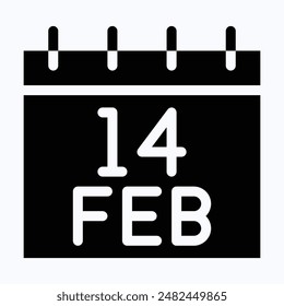 Valentines Day Calendar, 14 February, Valentine s Day, Love Concept. Beautiful Valentines Card, Banner, Isolated Silhouette Vector Icon.