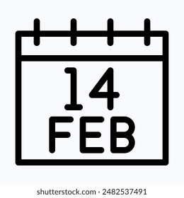 Valentines Day Calendar, 14 February, Valentine s Day, Love Concept. Beautiful Valentines Card, Banner, Isolated Lineal Vector Icon.