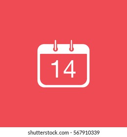 Valentines Day Calendar 14 Flat Icon On Red Background