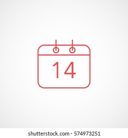 Valentines Day Calendar 14 Red Line Icon On White Background
