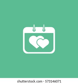 Valentines Day Calendar With Couple Hearts Flat Icon On Green Background
