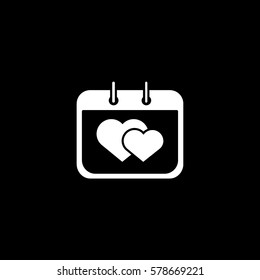 Valentines Day Calendar With Couple Hearts Flat Icon On Black Background