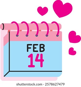 A Valentine's Day calendar design highlighting February 14th, perfect for romantic-themed projects, greeting cards, and gifts celebrating love and togetherness.