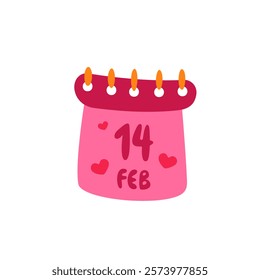 Valentine's Day calendar February 14. Vector illustration.