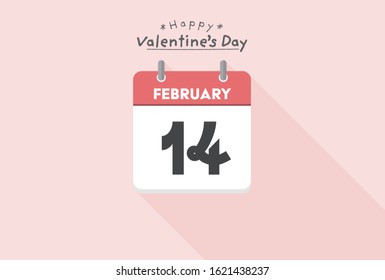 Valentine's day, Calendar, February concept. Simple and stylish Vector design illustration. February 14th Calendar on Happy Light pink background. 