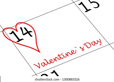 Valentine`s Day Calendar Day with Heart and writing