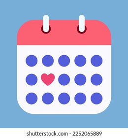 Valentines day calendar icon.  Heart sticker. Vector illustration.