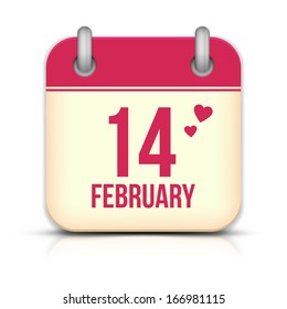 Valentines day calendar icon with reflection. 14 february