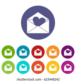 Valentines day calendar icons set in circle isolated flat vector illustration
