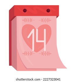 Valentine's day calendar illustration. February 14 on the calendar. Vector calendar with the date February 14. Valentine's Day postcard.