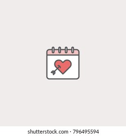 Valentine's Day Calendar - Line Vector Icon