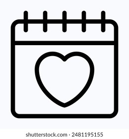 Valentines Day Calendar, Love Calendar, Heart Vector Icon, Lineal Vector Icon.