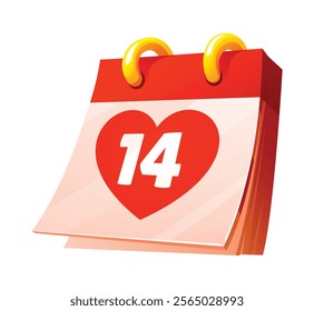 Valentine's Day calendar marked with a red heart on February 14, symbolizing love and celebration. Vector cartoon illustration