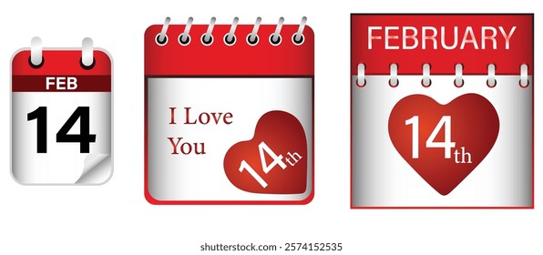 Valentines day calendar on 14th February in 3d colorful vector design