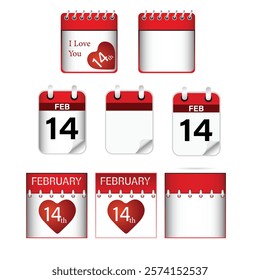 Valentines day calendar on 14th February in 3d colorful vector design