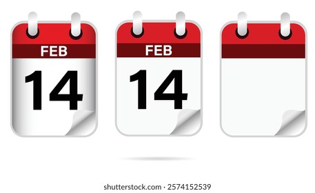 Valentines day calendar on 14th February in 3d colorful vector design