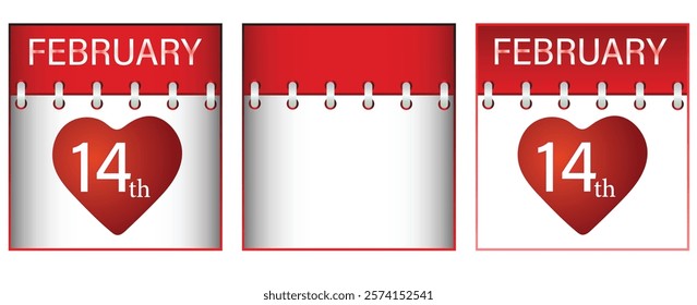 Valentines day calendar on 14th February in 3d colorful vector design