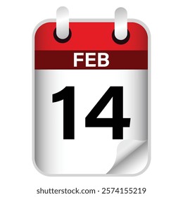 Valentines day calendar on 14th February in 3d colorful vector design