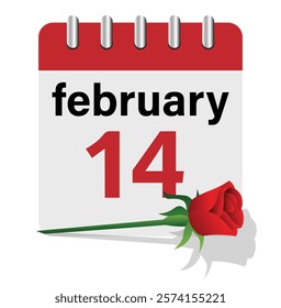 Valentines day calendar on 14th February in 3d colorful vector design