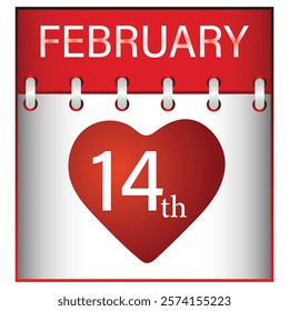 Valentines day calendar on 14th February in 3d colorful vector design