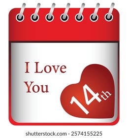 Valentines day calendar on 14th February in 3d colorful vector design